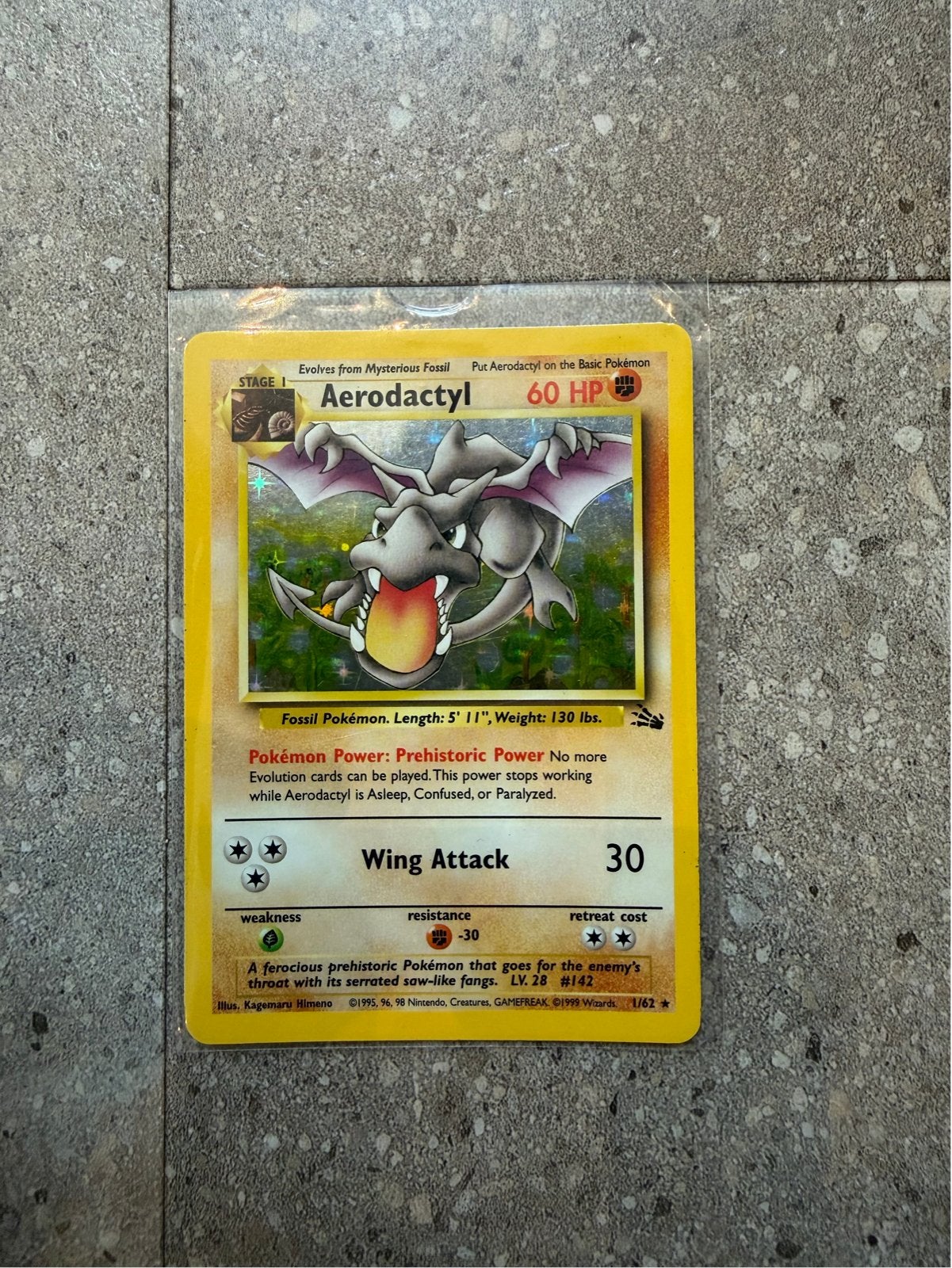 Pokémon Aerodactyl 1/62 Holo Fossil Set, Ophalen of Verzenden, Gebruikt, Losse kaart, Foil