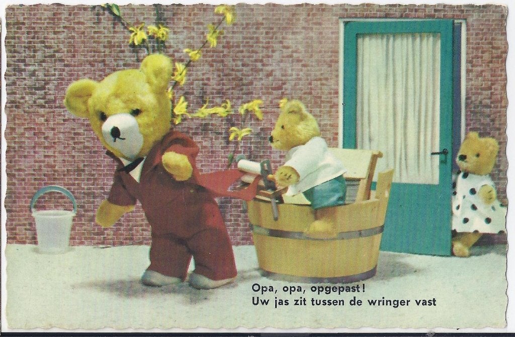 B12 Ongelopen oude ansichtkaart teddyberen opa opa opgepast, Verzamelen, Ansichtkaarten | Themakaarten, Ophalen of Verzenden, 1960 tot 1980