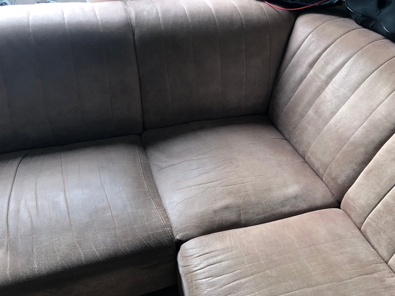 Comfortabele hoekbank in taupekleurige stof, Ophalen, Gebruikt, Stof