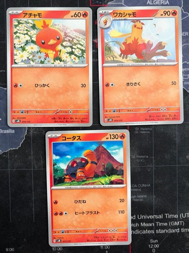 3 Japanse Pokémon kaarten - Torchic, Combusken, Torkoal, Hobby en Vrije tijd, Verzamelkaartspellen | Pokémon, Ophalen of Verzenden