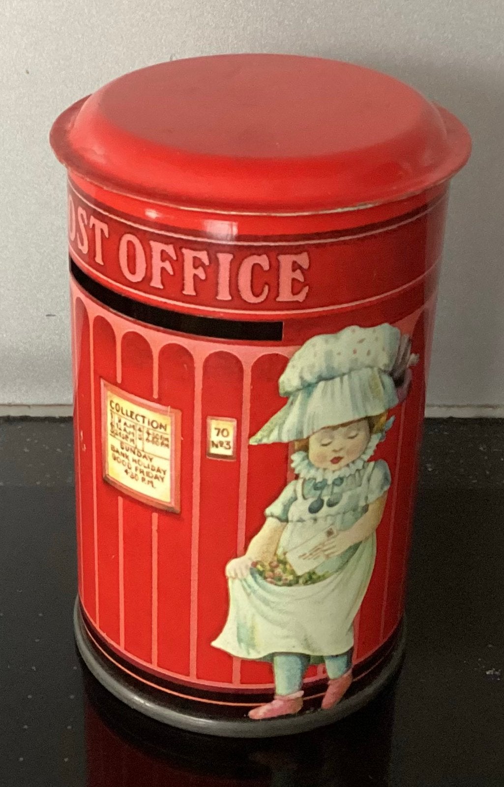 Oude blikken Brievenbus Post Office spaarpot,Ian Logan,UK, Ophalen, Zo goed als nieuw, Metaal of Blik, Overige thema's