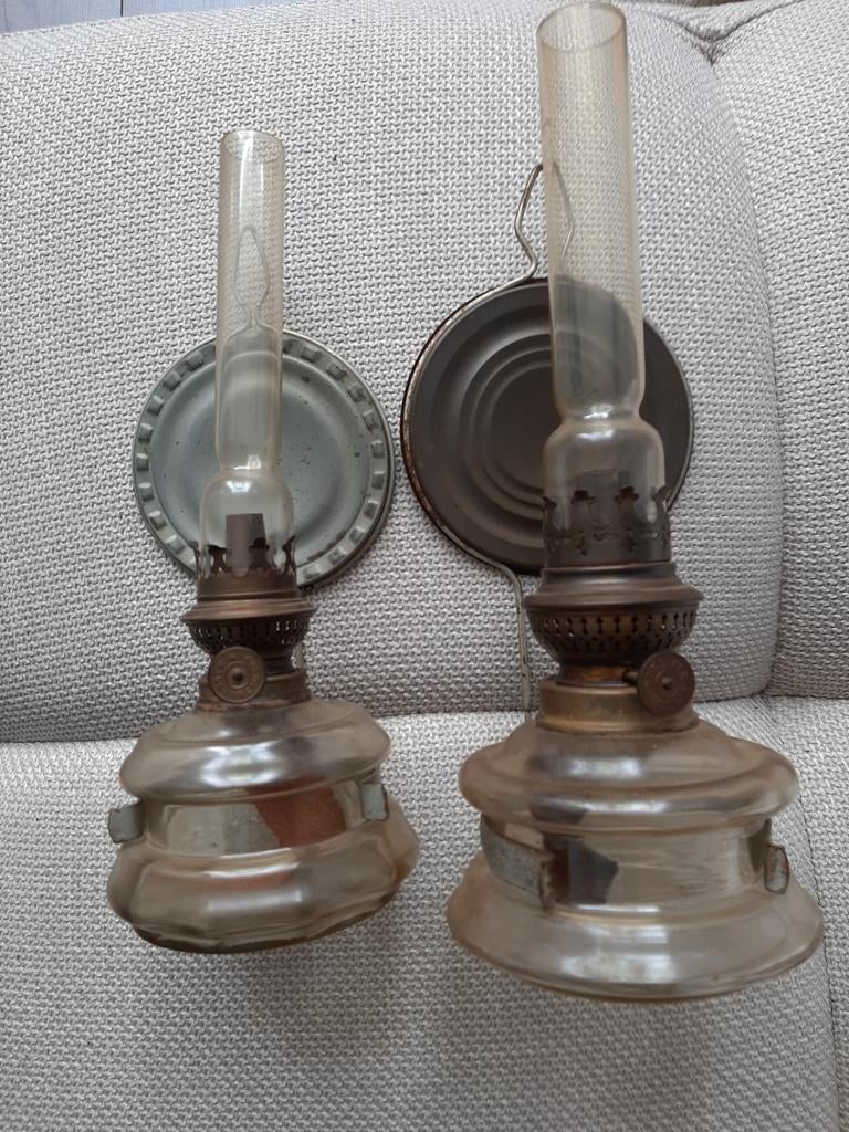 Set van 2 Antieke Olielampen -kosmos brenner, Antiek en Kunst, Antiek | Lampen, Ophalen of Verzenden