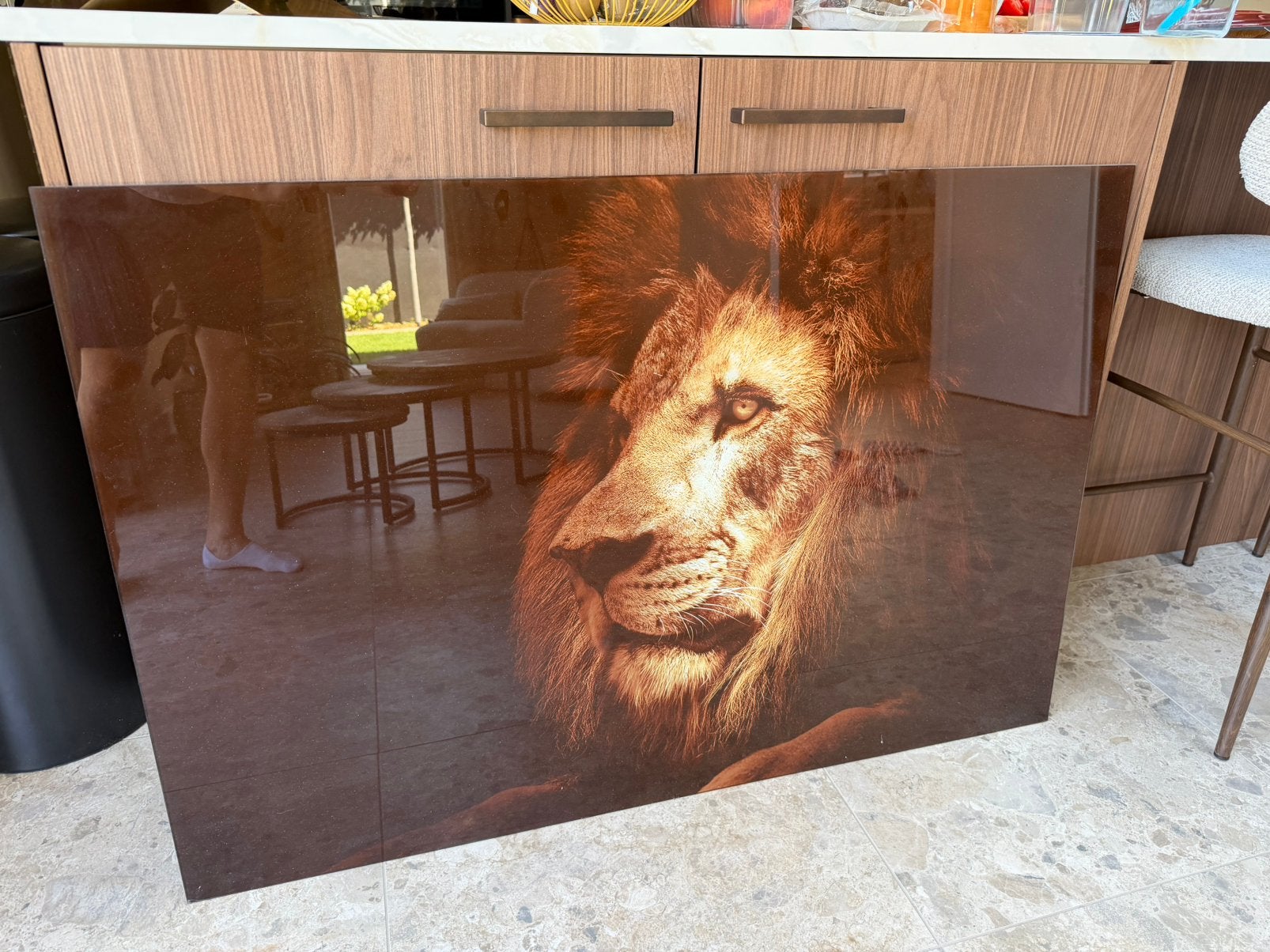 Glazenschilderij met Leeuw, Huis en Inrichting, Ophalen, Zo goed als nieuw, Schilderij