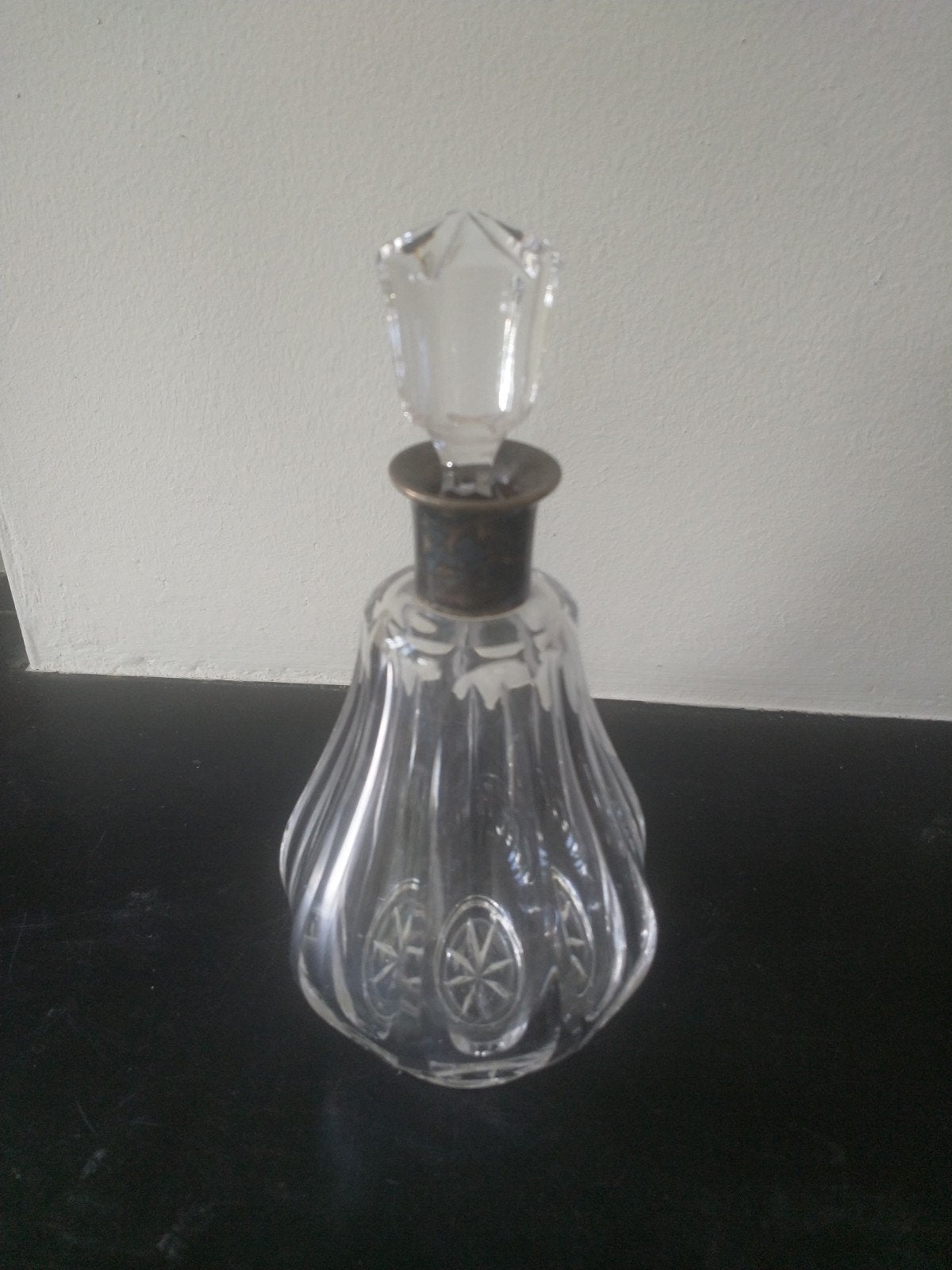 Flacon fles kristal glas met randje van zilver, Antiek en Kunst, Antiek | Glas en Kristal, Ophalen of Verzenden
