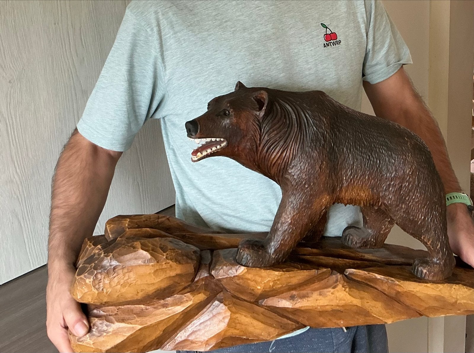 Prachtig handgesneden houten beer sculptuur zwarte woud, Ophalen of Verzenden, 20 - 50 cm, Beeld, Hout