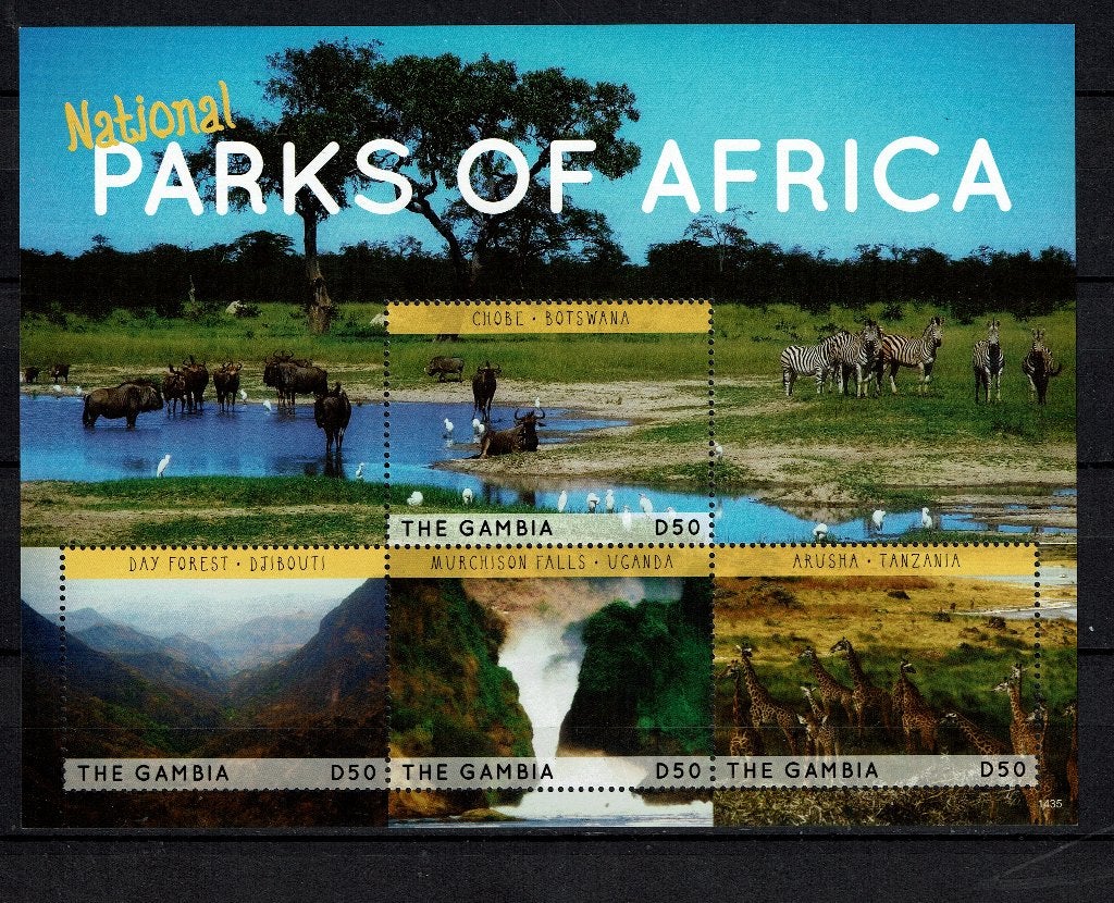 gambia 2014 pf blok landschap wildlife giraffe bergen bossen, Ophalen of Verzenden, Postfris, Dier of Natuur