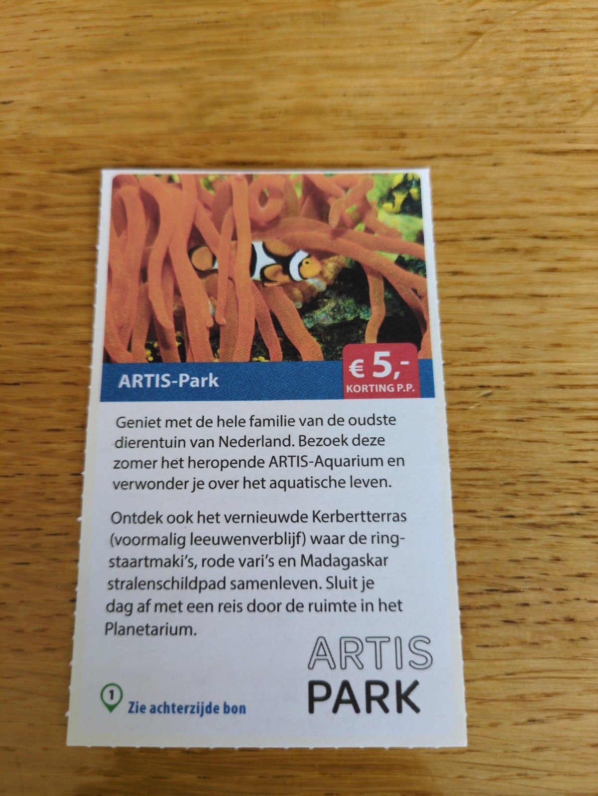 Kortingsbon voor Artis, 5 euro p.p., Tickets en Kaartjes, Drie personen of meer, Kortingskaart
