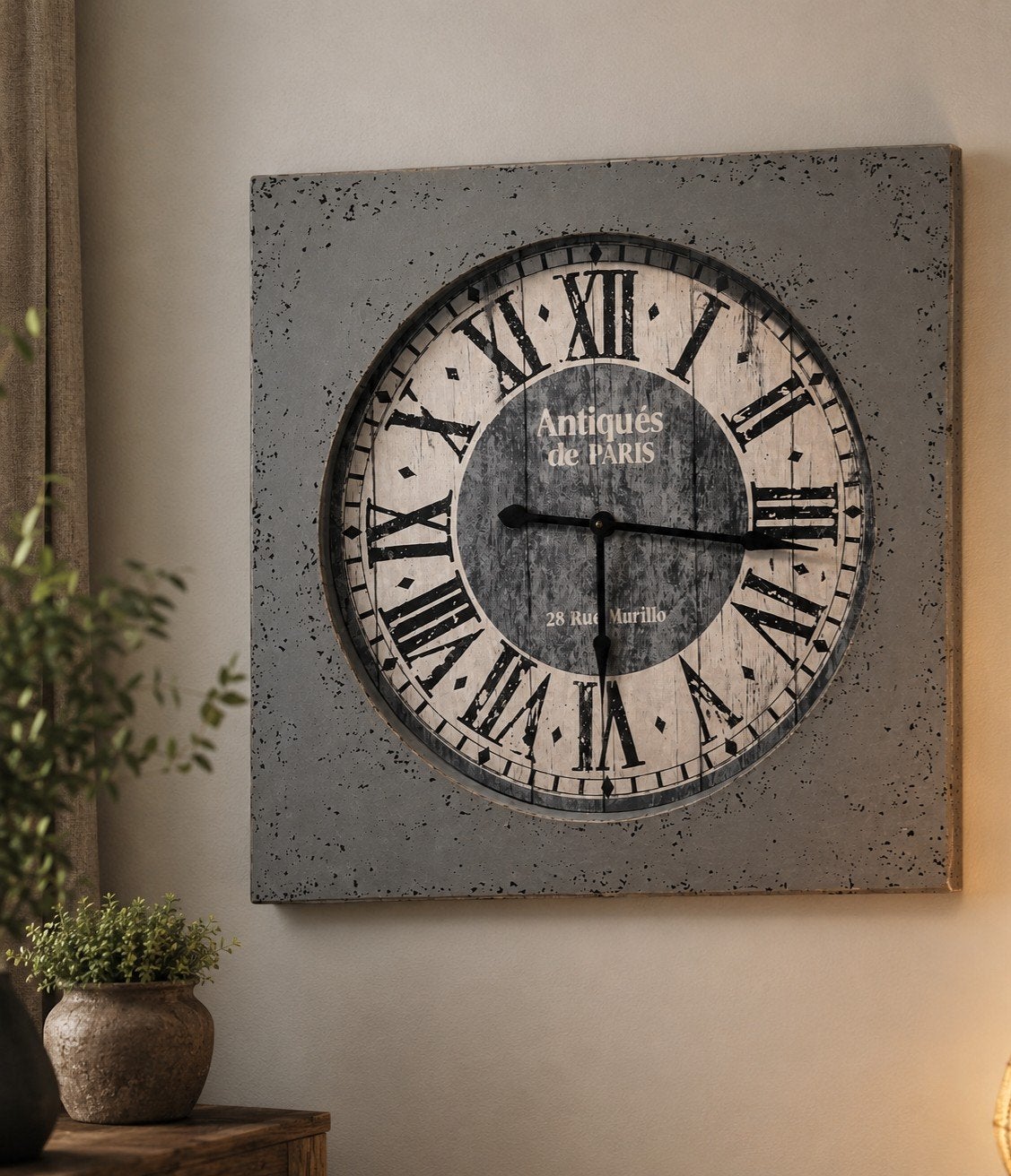 Grote brocante wandklok, Huis en Inrichting, Ophalen, Zo goed als nieuw, Grijs, Wandklok