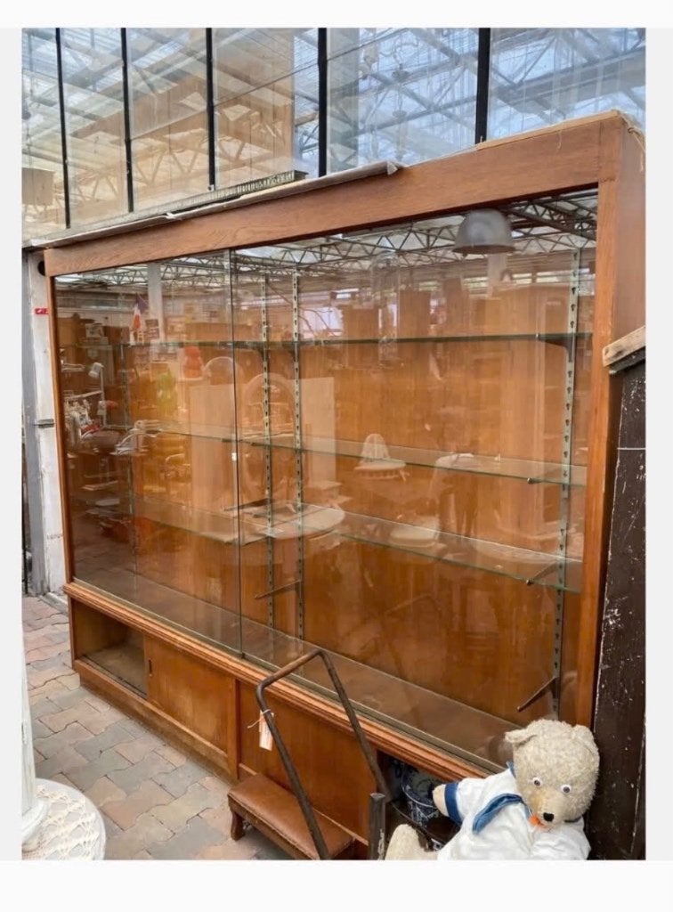 Hoge Vitrinekast glazen schuifdeuren VASTE PRIJS, Ophalen, 200 cm of meer, Zo goed als nieuw, 200 cm of meer