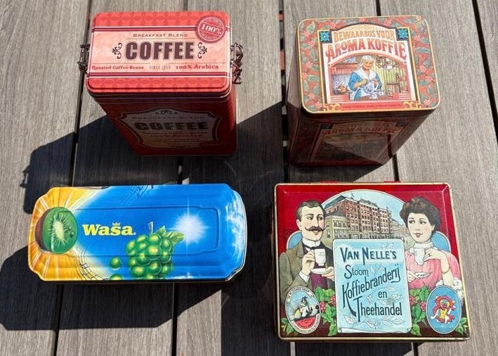 Set van 3 vintage blikken: Douwe Egberts, Van Nelle, C, Verzamelen, Ophalen of Verzenden, Gebruikt, Koffie, Douwe Egberts
