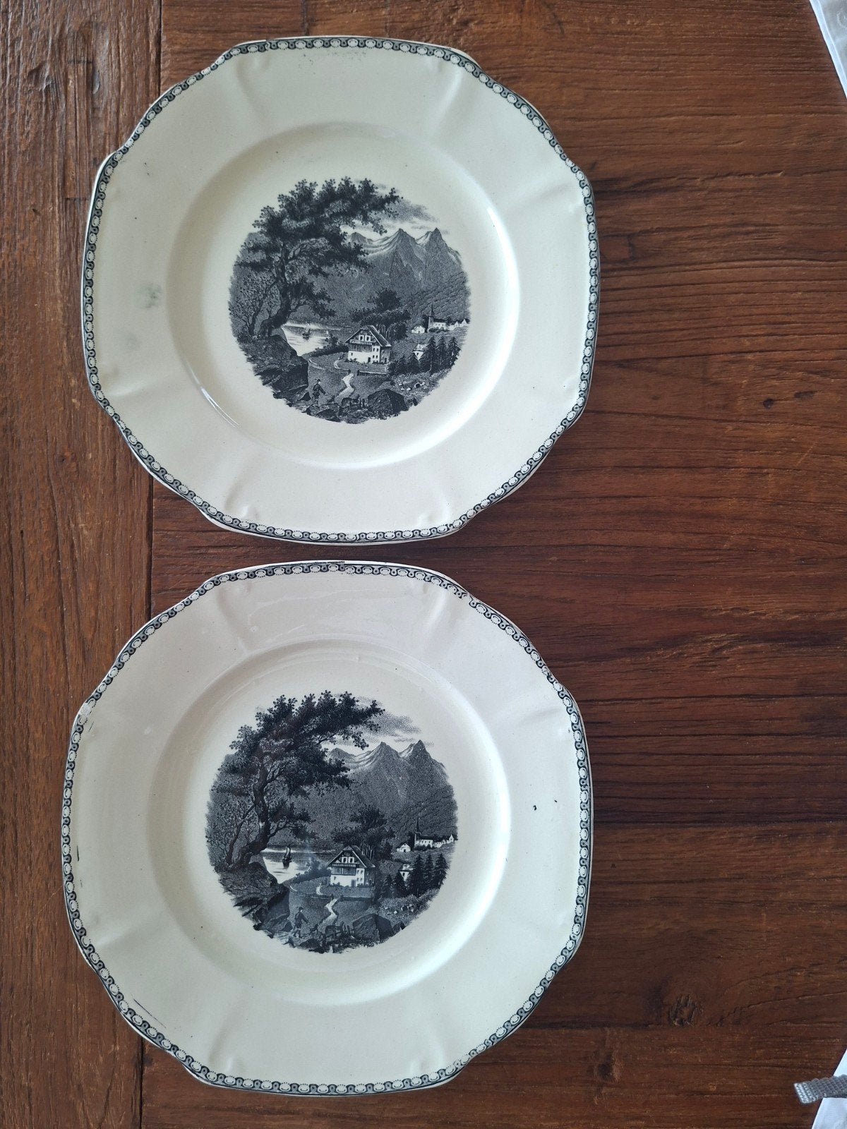 Antieke ontbijtbordjes met landschap, Societé Céramique Maes, Antiek en Kunst, Ophalen of Verzenden