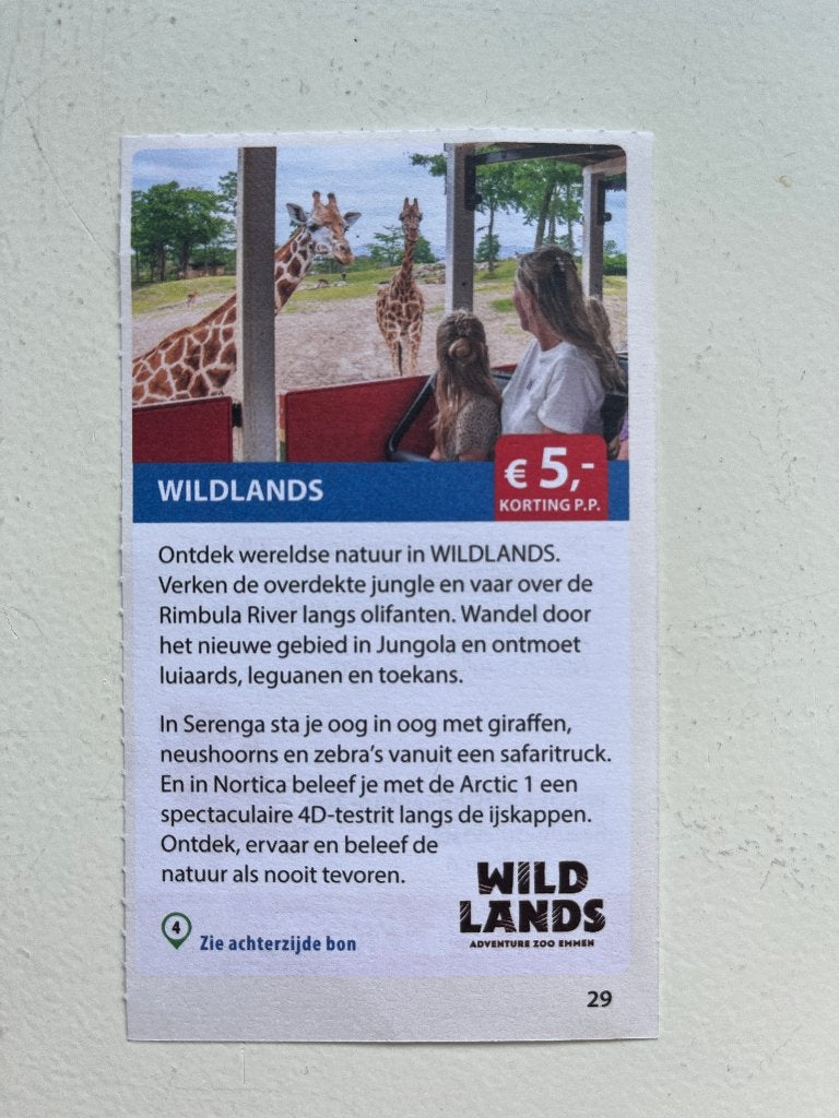Kortingscode/bon - Wildlands Emmen, Tickets en Kaartjes, Kortingen en Cadeaubonnen, Drie personen of meer, Overige typen, Kortingsbon