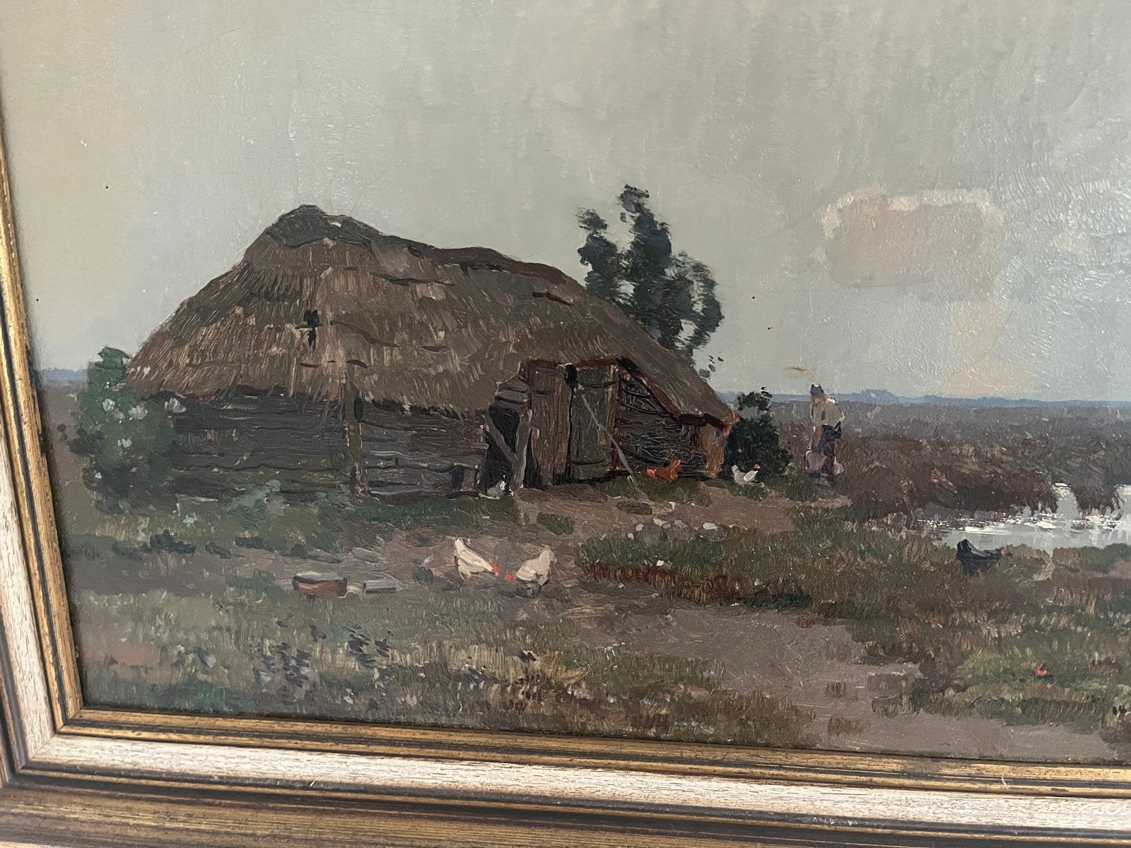 Oud Hollands Landschap met Boerderij en Water, Doek, Oud hollands, Ophalen of Verzenden, Landschap