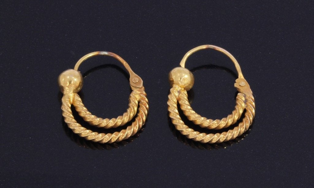 Creolen antiek 14k gouden oorbellen visserman 19e eeuws, Ophalen of Verzenden, Goud, Oorbellen, Met edelsteen