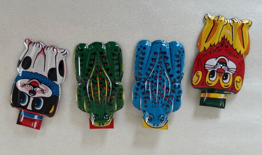 4 blikken klik klak figuurtjes Vintage, Ophalen of Verzenden
