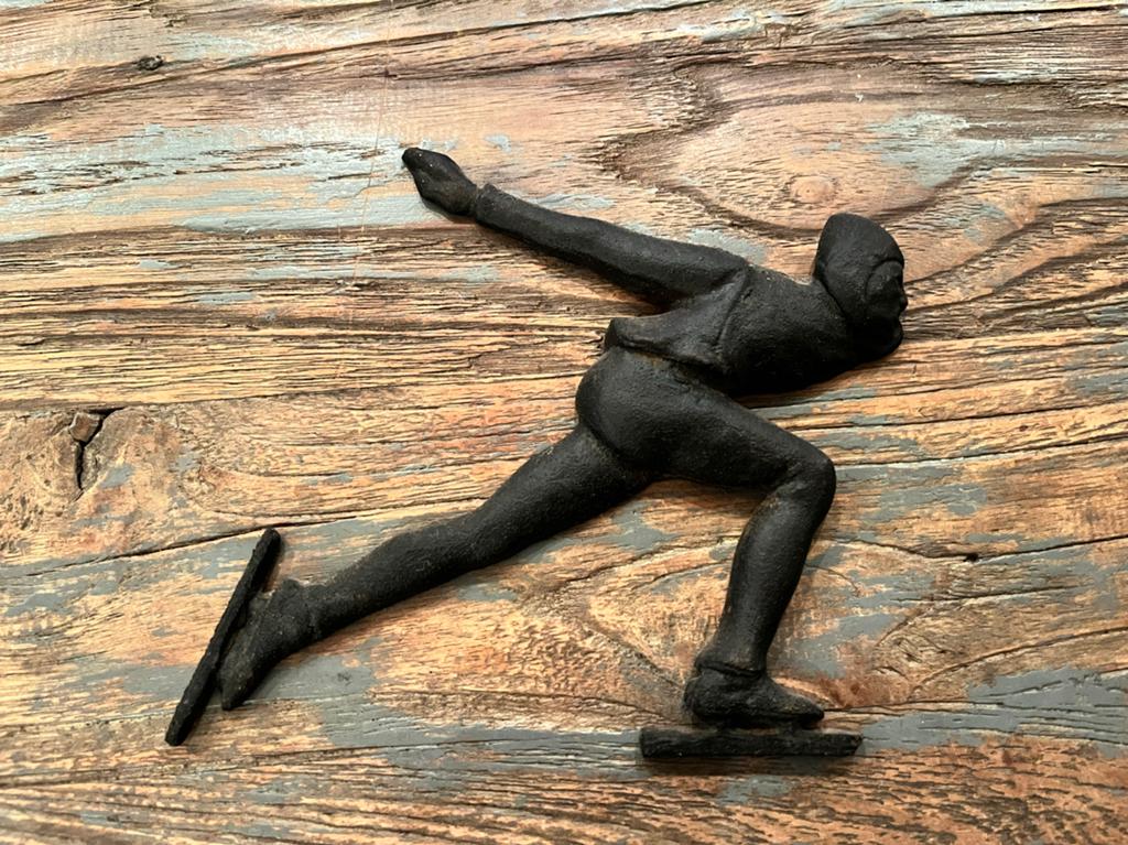 Vintage Gietijzeren Schaatsbeeldje - Decoratief, Ophalen of Verzenden