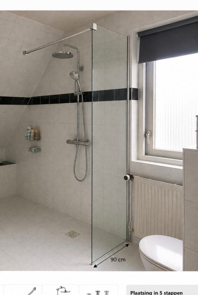 Glazen douchewand 90x200 cm - Modern en ruimtebesparend, Ophalen, Gebruikt, Glas, Douche