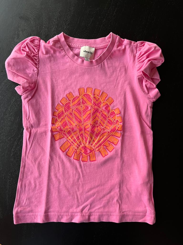 Maat 122/128 Shoeby tshirt roze met print, Ophalen of Verzenden, Zo goed als nieuw, Meisje, Shirt of Longsleeve