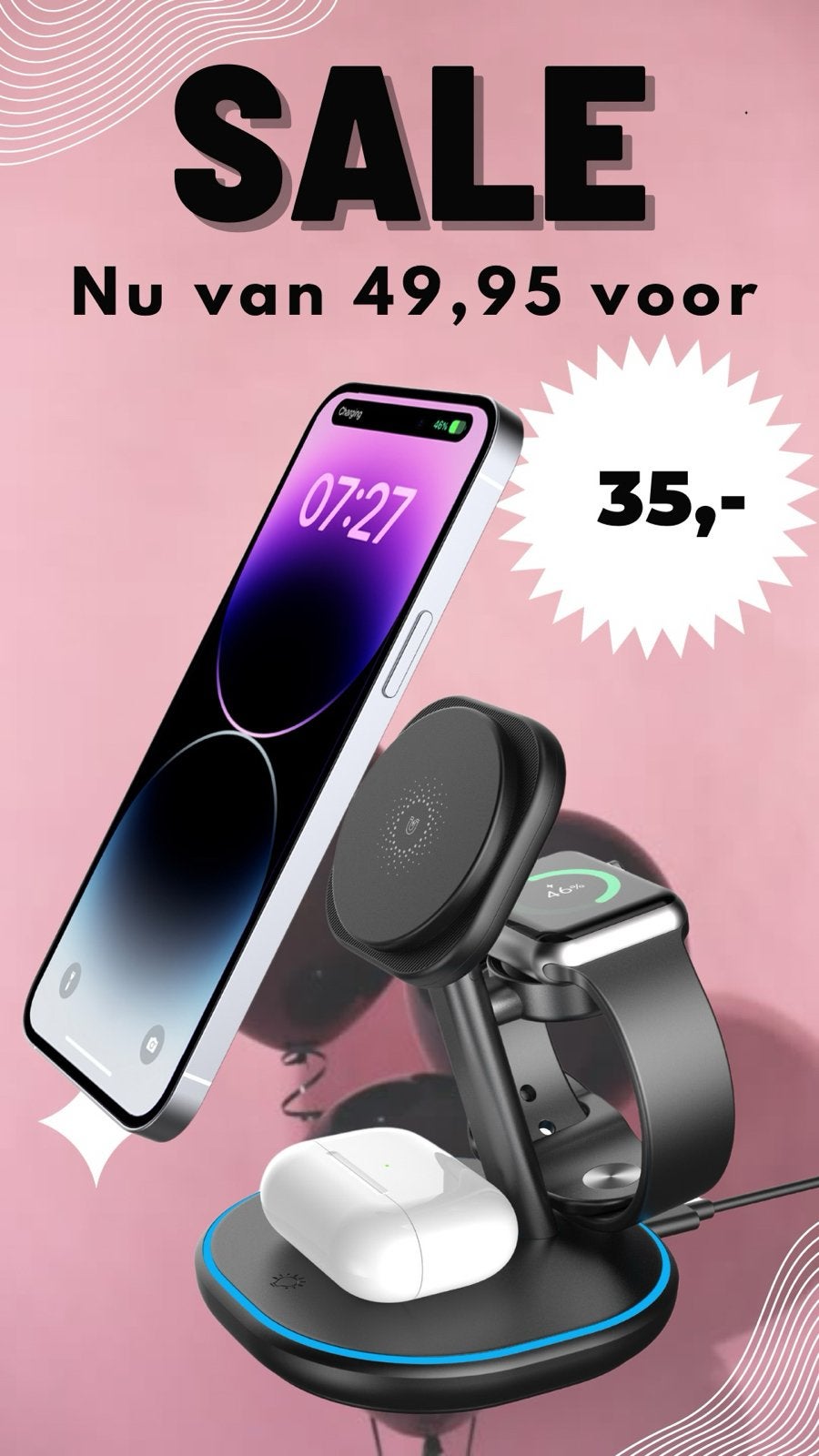 3-in-1 Draadloze Oplader voor Telefoon, Watch & AirPods, Ophalen of Verzenden, Nieuw, Overige typen, Apple