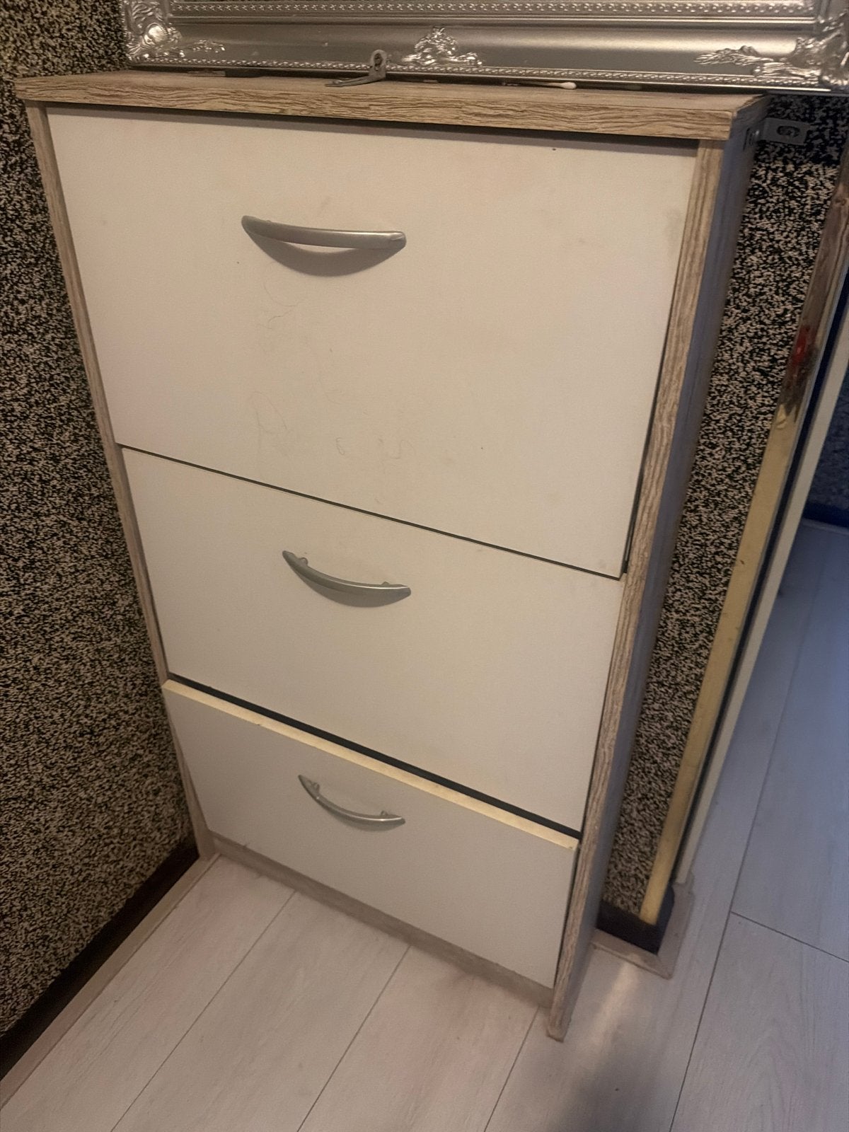 Schoenenkast met 3 vakken - wit met houtlook, Ophalen of Verzenden, Gebruikt