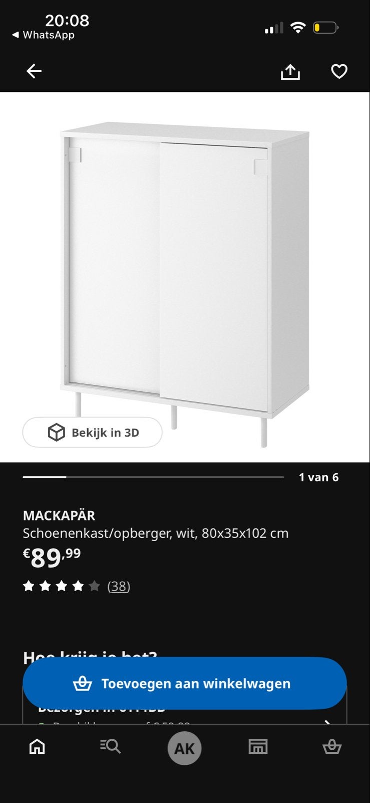 IKEA MACKAPÄR Schoenenkast/opberger wit, Huis en Inrichting, Kasten | Schoenenkasten, Gebruikt, Ophalen