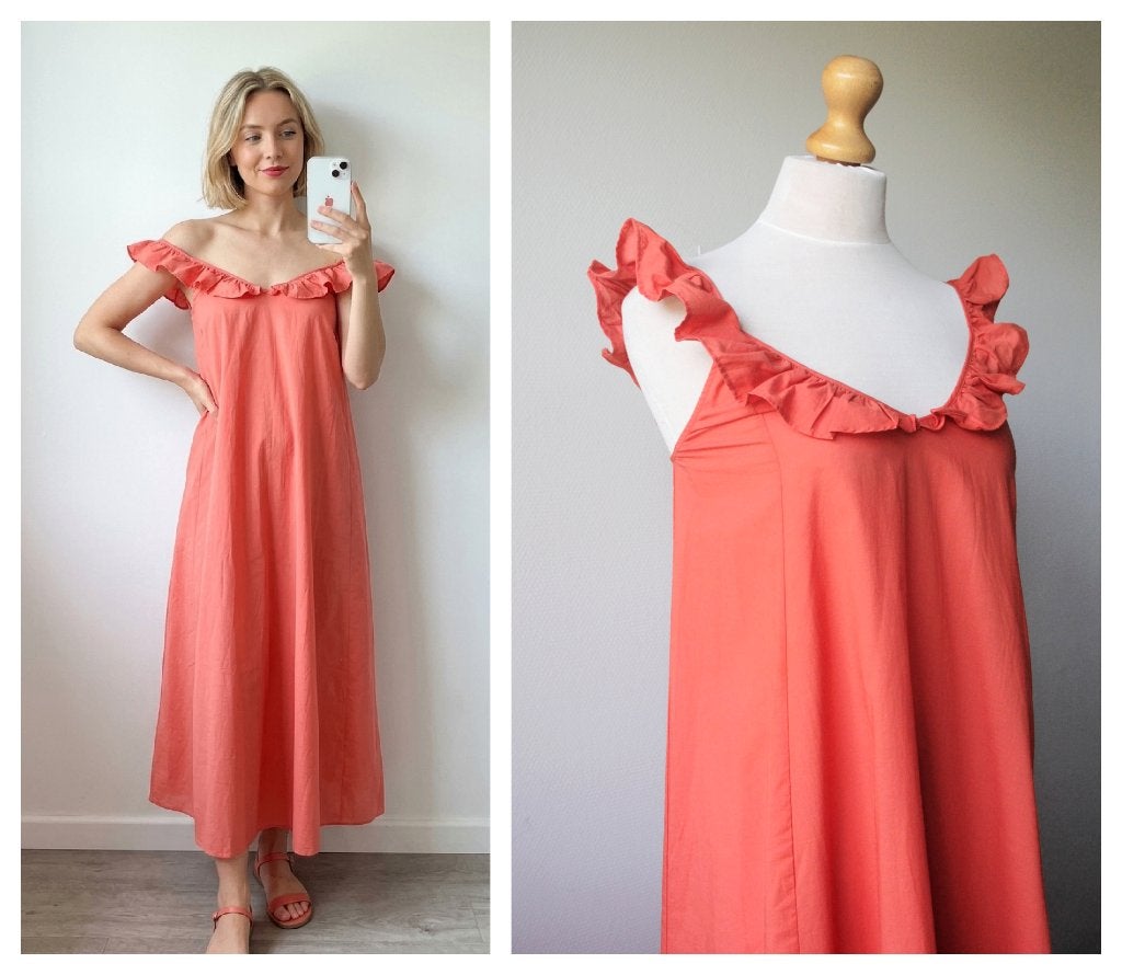 H&M - NIEUW maxi jurk koraal oranje / roze - maat XS, Kleding | Dames, Verzenden, H&M Divided, Nieuw, Oranje