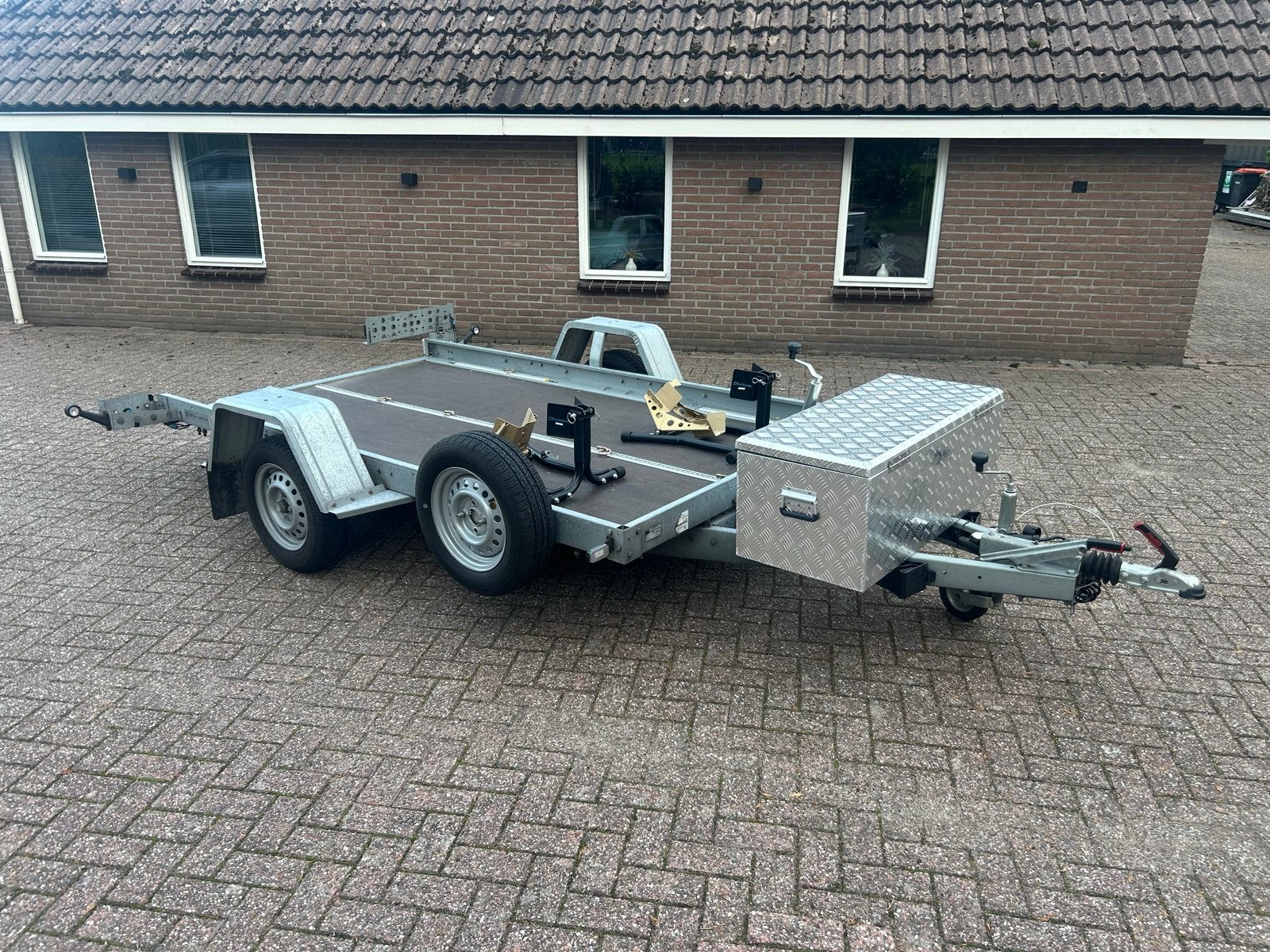 Motoraanhanger 160x300cm met LED, motorsteunen en bindrails, Ophalen, Gebruikt