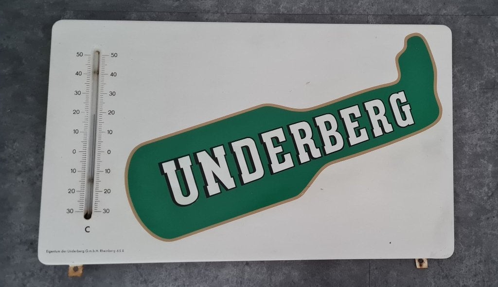 Underberg dun emaillen reclame thermometer vintage, Ophalen of Verzenden, Gebruikt, Gebruiksvoorwerp