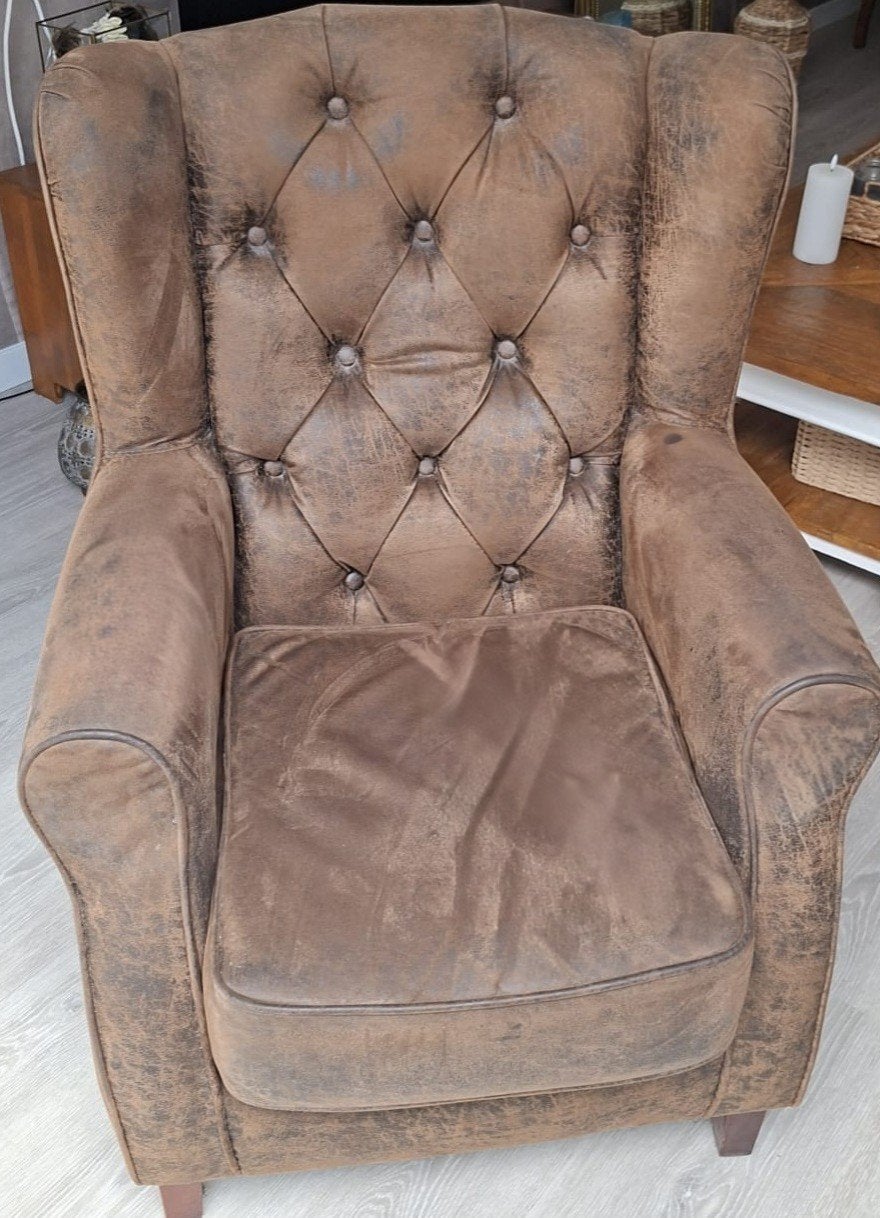 Fauteuil (bruin), Huis en Inrichting, Ophalen, Gebruikt, Minder dan 75 cm, Leer