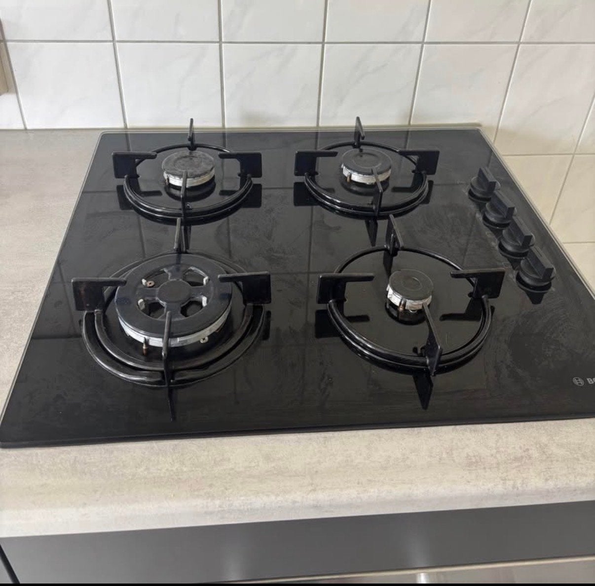Bosch Gasfornuis - 4 Kookzones - Zwart, Ophalen, Gebruikt, 4 kookzones, Inbouw