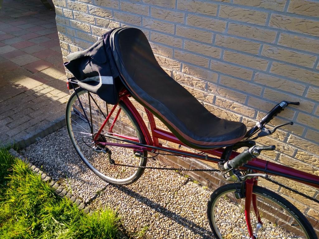 M5 ligfiets met toptas vintage (1994), Fietsen en Brommers, Fietsen | Ligfietsen, Gebruikt, Velgrem, Onderstuur, Ophalen