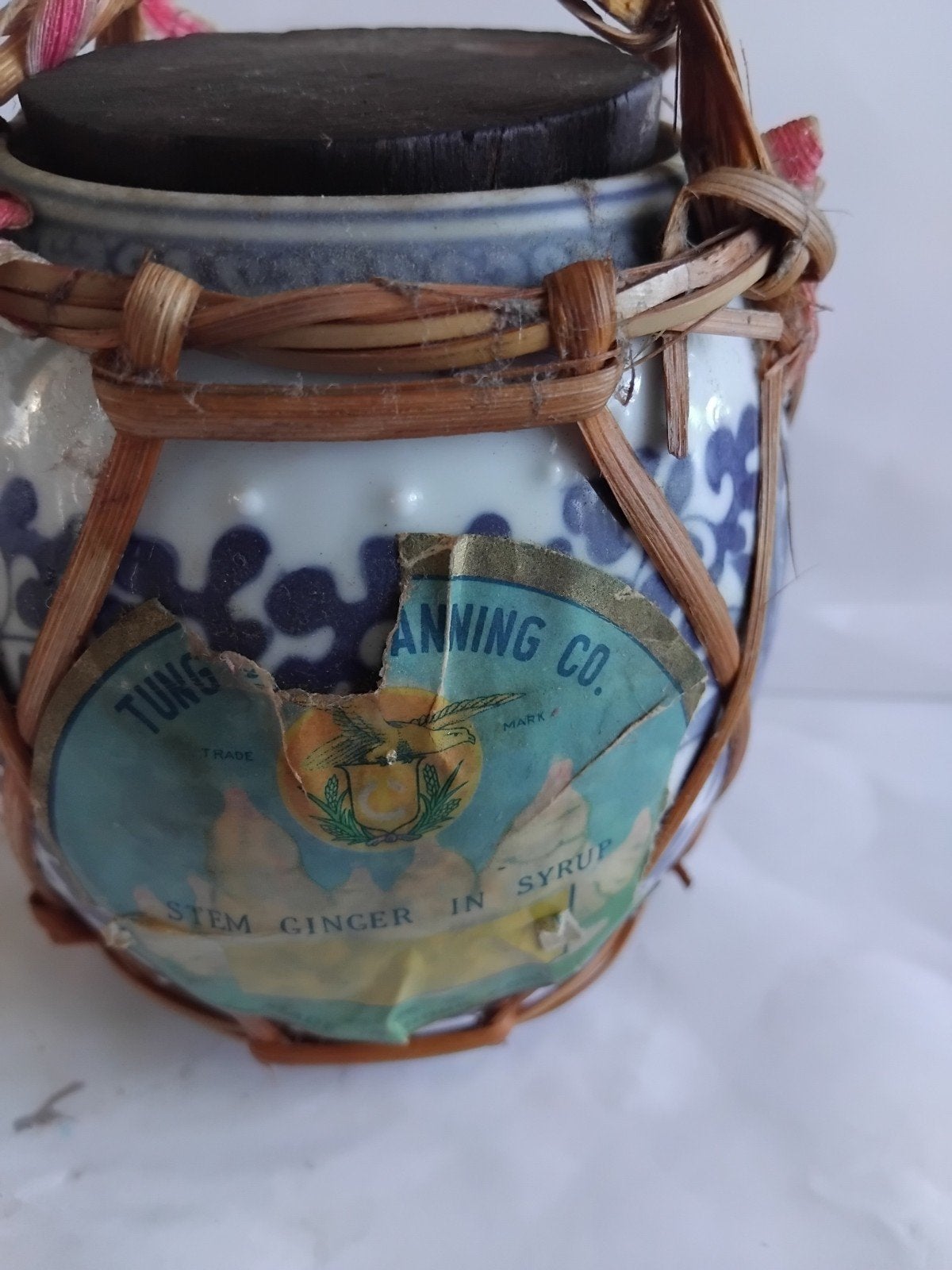 Antieke Chinese gemberpot met rieten omhulsel, Ophalen of Verzenden