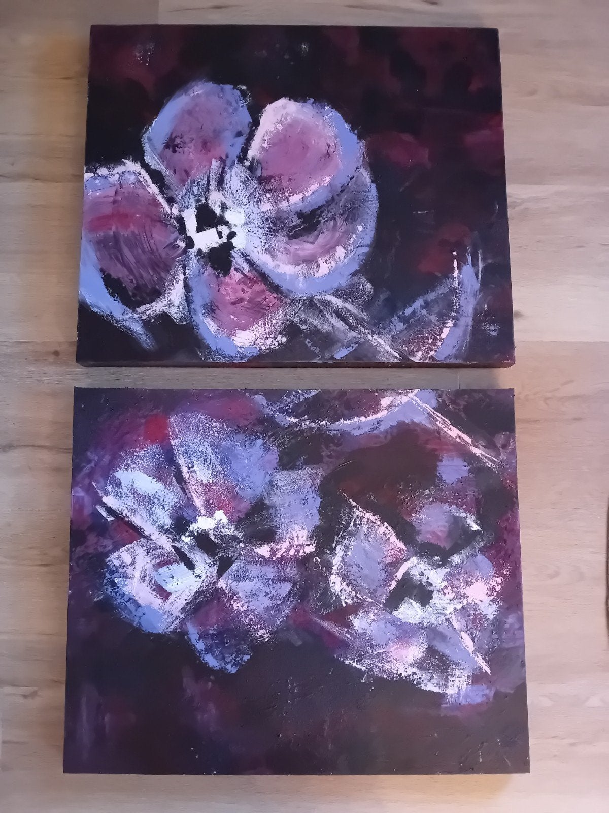 Handgemaakte abstracte bloemen schilderijen (set van 2), Ophalen of Verzenden