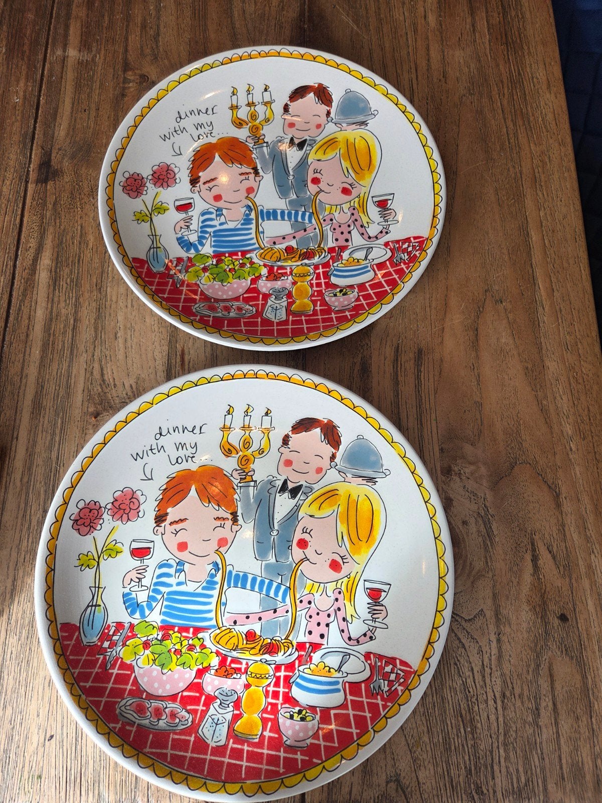 2 leuke Blond Amsterdam bordjes 'Dinner with my Love', Ophalen, Zo goed als nieuw, Blond Amsterdam, Bord(en)