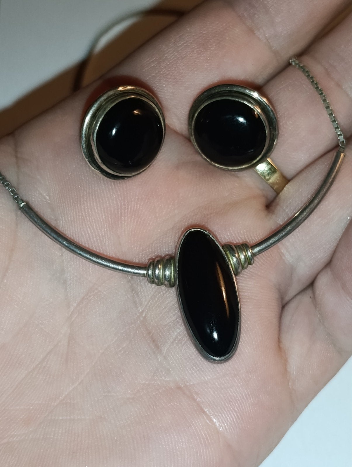vintage zilveren onix set, Ophalen of Verzenden, Zo goed als nieuw, Zilver, Zilver