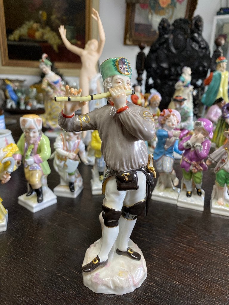Antiek Meissen beeld Flötenspieler, Ophalen of Verzenden