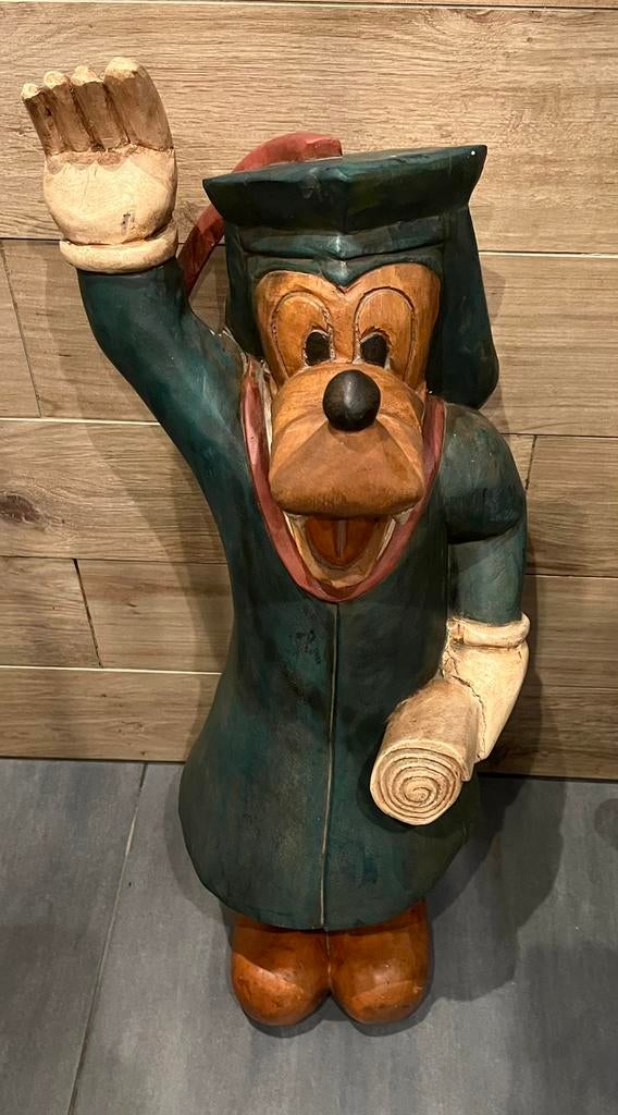 Groot vintage houten beeld goofy, Verzamelen, Disney, Ophalen, Goofy of Pluto, Gebruikt, Beeldje of Figuurtje