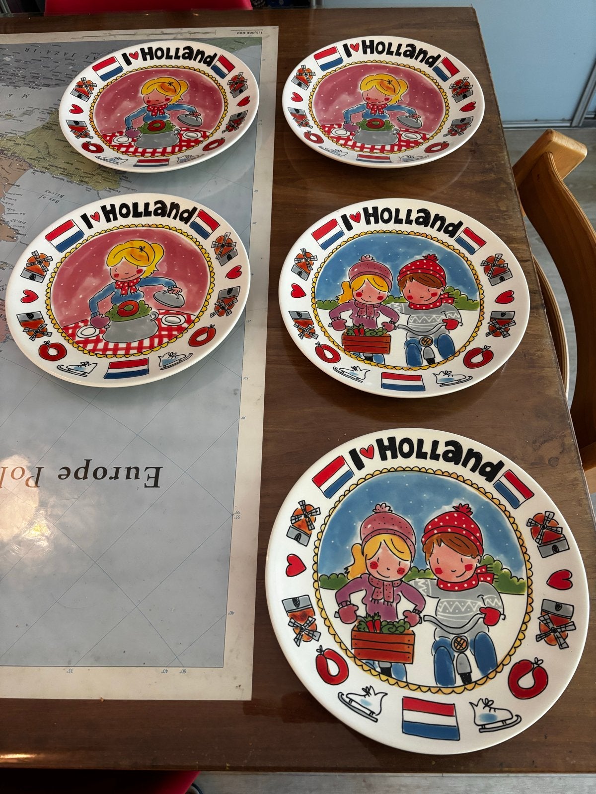 Set van 5 ‘I love Holland" Blond borden groot, Ophalen, Gebruikt, Bord(en), Modern