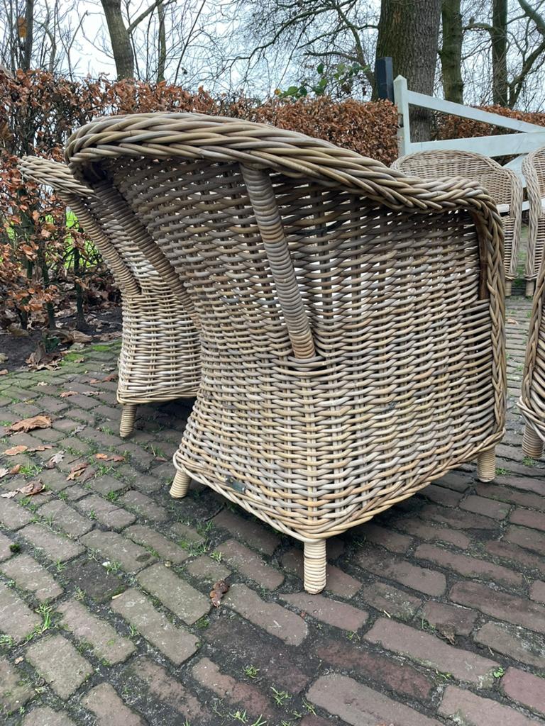 7 Rieten Tuintafelstoelen, Ophalen of Verzenden, Zo goed als nieuw, Rotan