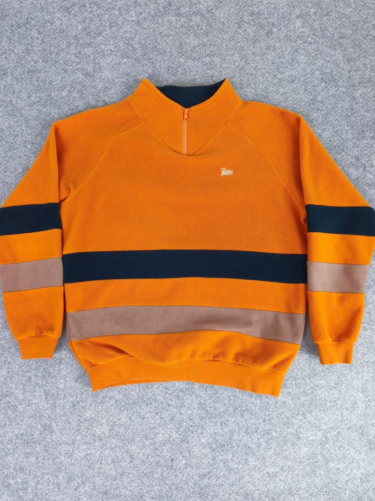Patta Fleece Trui Oranje met Strepen - Maat M, Oranje, Zo goed als nieuw, Patta, Verzenden