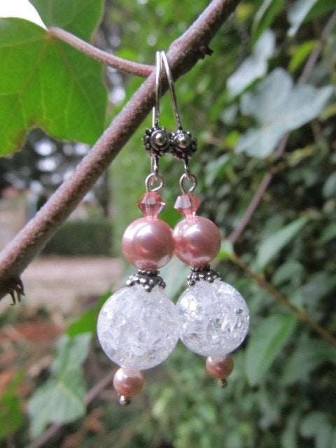 Oorbellen Bartina bergkristal-shellparel-swarovski zilver, Ophalen, Nieuw