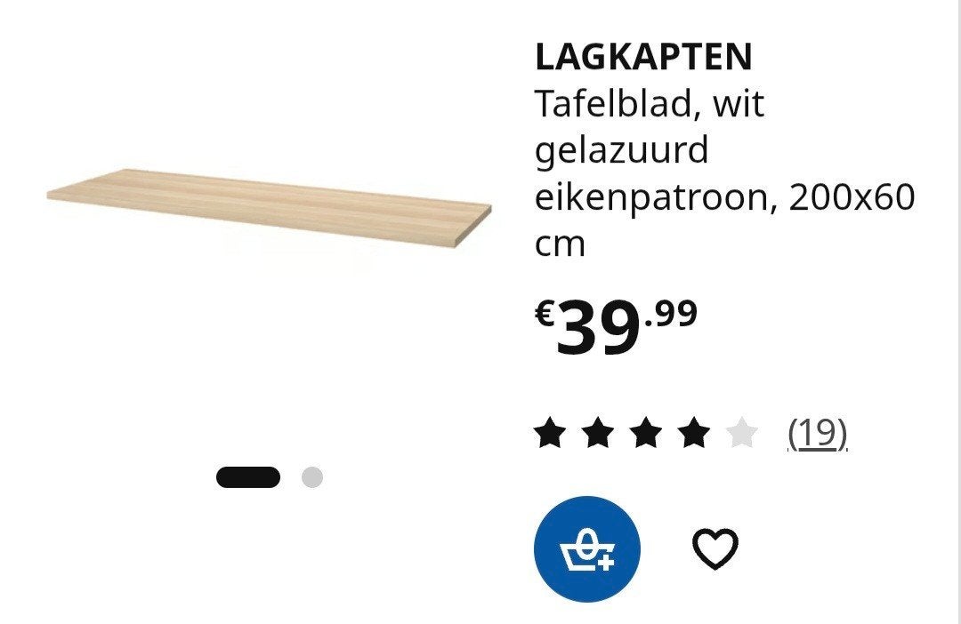 Ikea bureaublad 200x60 licht eiken met 2 schragen, Ophalen, Gebruikt, Spaanplaat of MDF, In hoogte verstelbaar