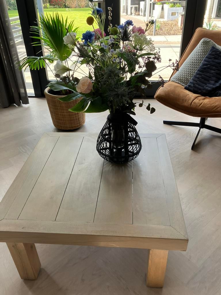 Massief eiken hoektafel 80x80, Huis en Inrichting, Tafels | Salontafels, 50 tot 100 cm, Vierkant, Ophalen of Verzenden, Zo goed als nieuw