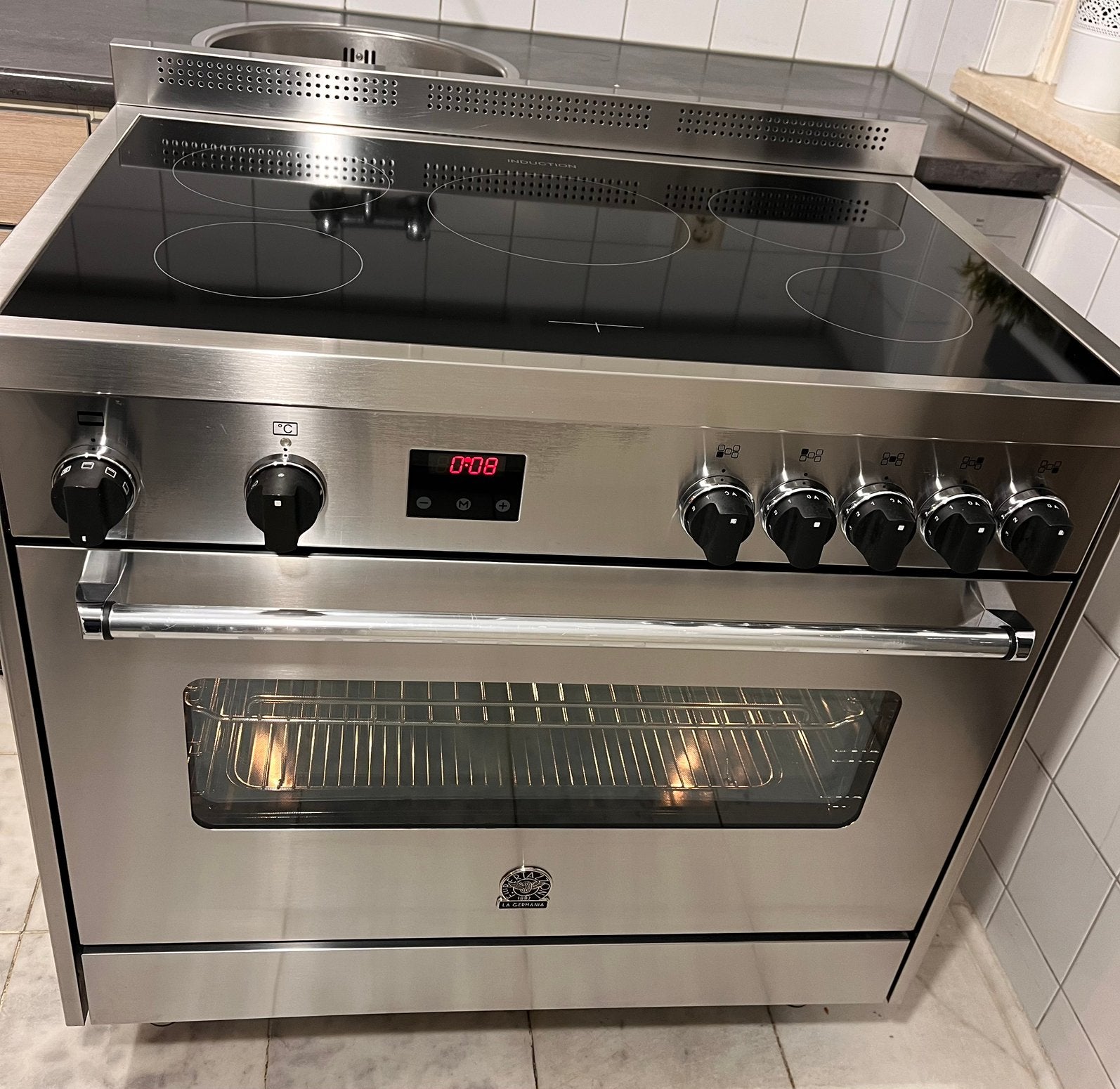 Bertazzoni Inductiefornuis 5 zones kookplaat met oven, Ophalen, 60 cm of meer, Grill, 4 kookzones