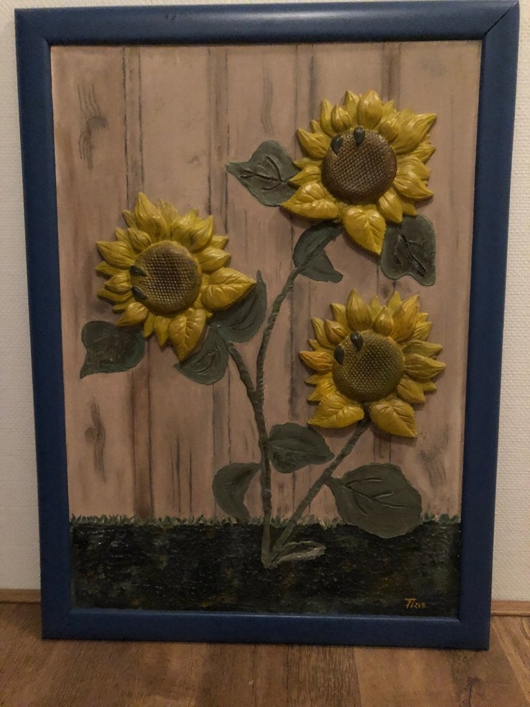 Schilderij ZONNEBLOEMEN, Gebruikt, Oorspronkelijke maker, Ophalen of Verzenden, Schilderij