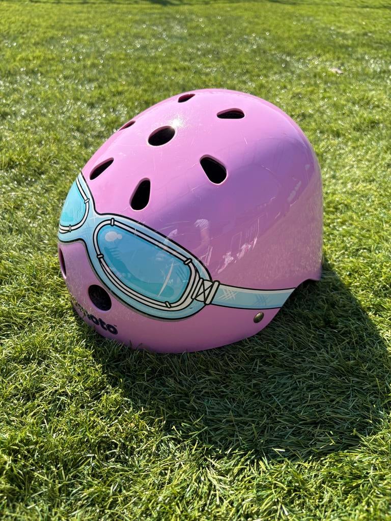 Kiddimoto fietshelm roze met brilprint, Fietsen en Brommers, Brommerhelmen, Ophalen of Verzenden, Gebruikt, Small