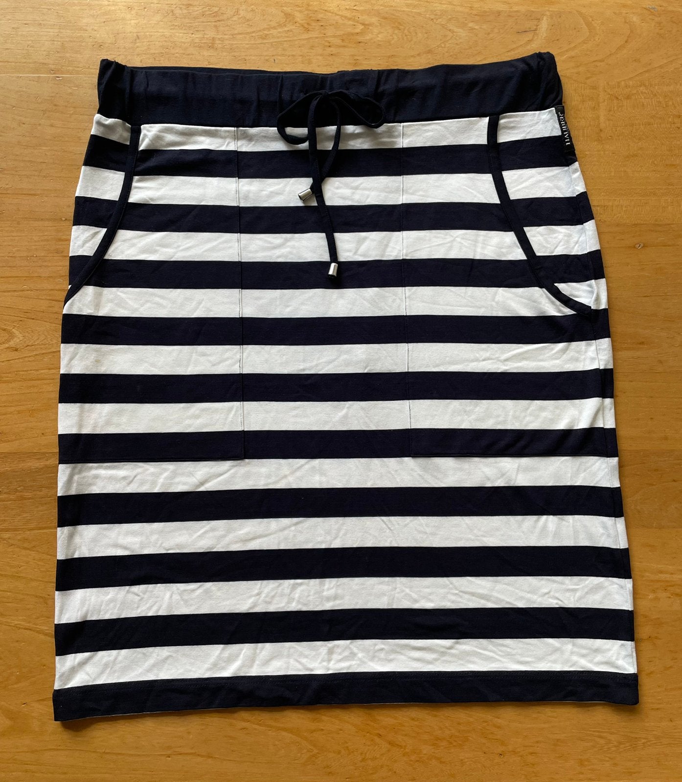 Kokerrok van Hauber - blauw met wit gesteeept - maat L, Wit, Maat 42/44 (L), Ophalen of Verzenden, Zo goed als nieuw