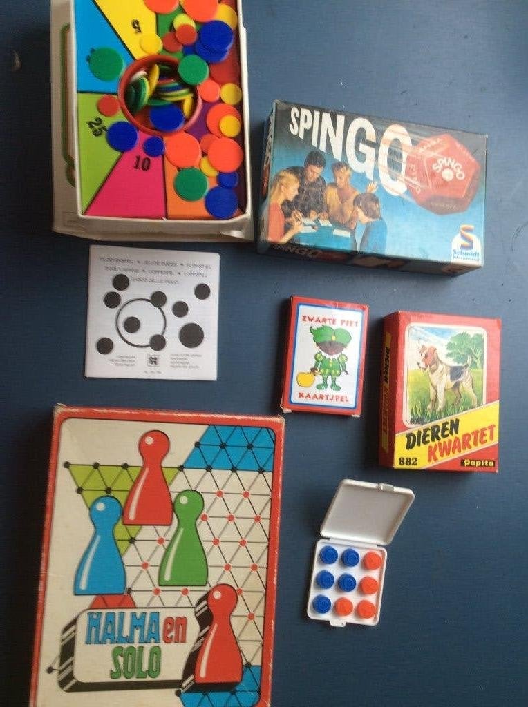Diverse Spellen: Kwartet, Vlooienspel, Spingo, Halma Solo, Een of twee spelers, Ophalen of Verzenden, Gebruikt, Diverse