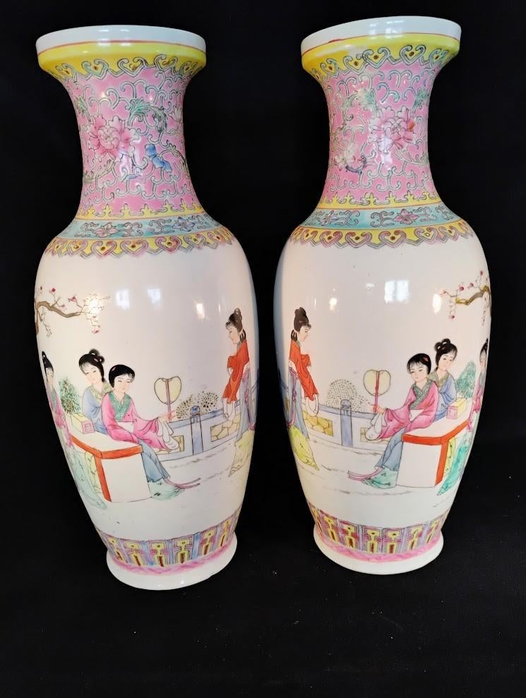Chinese antieke vazen famille rose met poëzie, Ophalen of Verzenden