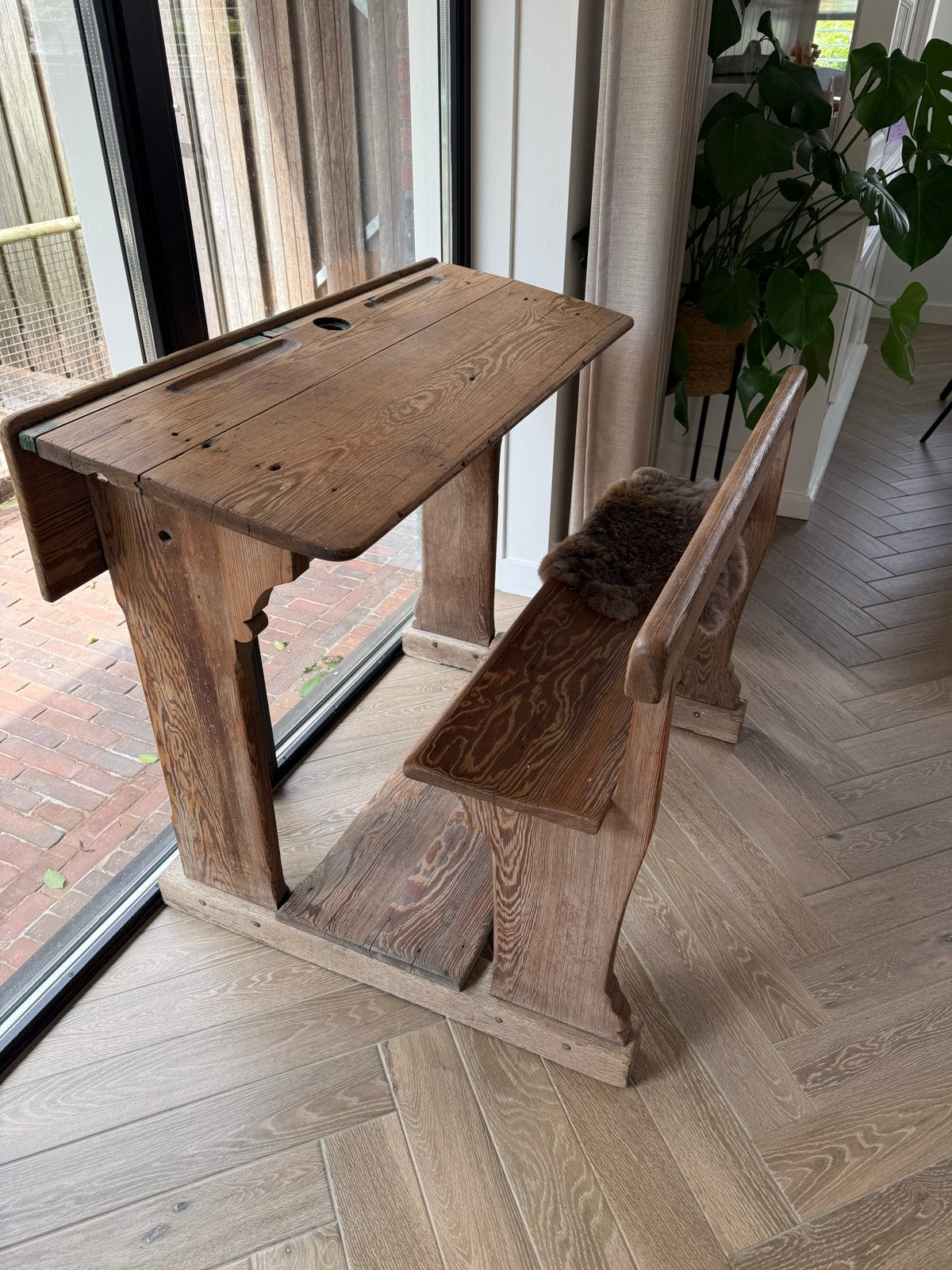Vintage houten oude schoolbank, Ophalen
